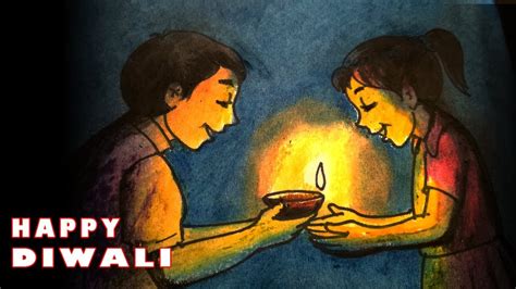 Happy Diwali Drawing || Step by Step || Oil Pastel Drawing - YouTube