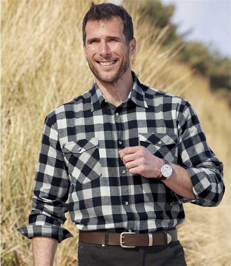 Men's Navy Checked Flannel Shirt | Atlas For Men