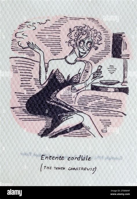 1950s Cartoon Napkin - French Language Joke - Entente Cordiale - The Tenth Chartreuse Stock ...