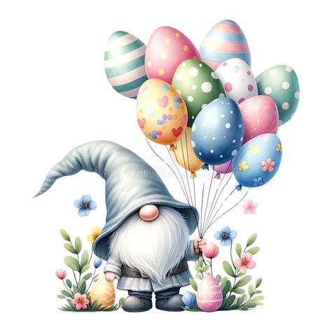 Easter Gnome Holding Colorful Helium Balloons in Easter Shapes ...