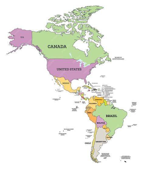 Mapa político de américa del sur y del norte en el mapa de proyección de mercator con el nombre ...