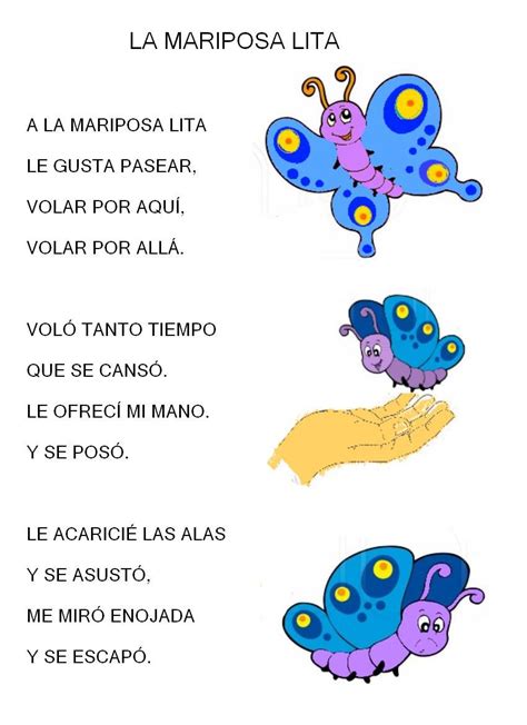 la mariposa lita | Poemas para niños, Poemas cortos para niños, Lectura cortas para niños