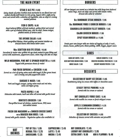 Menu at The Avenue Bar & Restaurant, Bishopbriggs, 177 Kirkintilloch Rd