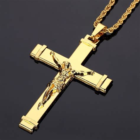 NYUK 10pcs/Lot Gold Plated Jesus Cross Necklaces & Pendants Mens Jewelry Crucifix Gold Christian ...