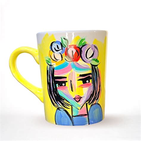 HandMade Mug Yellow Mug Coffee Mug Woman Art Woman Mug | Etsy