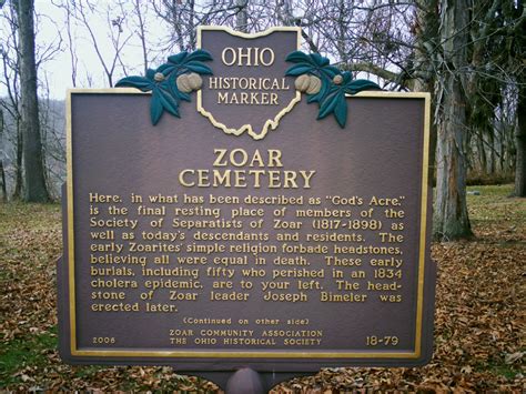 Zoar Village, OH (Tuscarawas County) - Ohio Historical Marker #18 - 79 in Zoar Cemetery ...