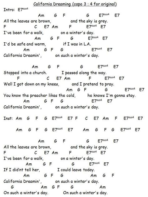 California dreaming | Song lyrics and chords, Lyrics and chords, Guitar ...