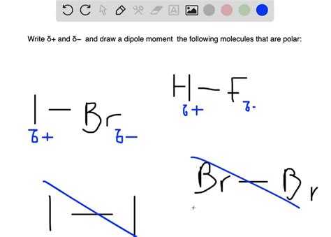 Write δ+ and δ- by the appropriate atoms and draw a dipole moment vector for any of the ...