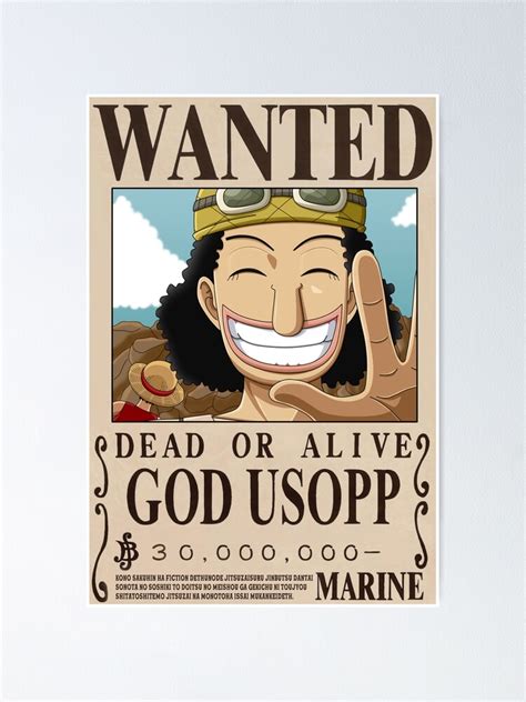 "Sogeking Usopp Poster Wanted One Piece 30 milions Marine" Poster for Sale by HUTYTANG | Redbubble