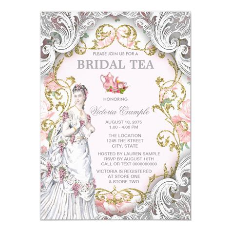 Vintage Victorian tea party invitation with beautiful Victorian lady on ...