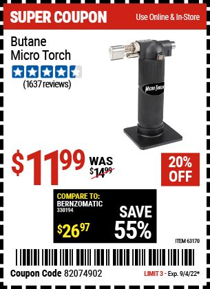 Butane Micro Torch for $11.99 – Harbor Freight Coupons