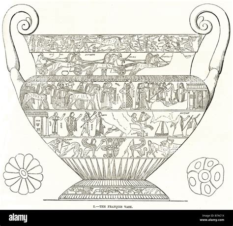 Francois jarrón caracol tumba Etrusca krater 1844 jeroglífico cerámica griega Fonte Rotella ...