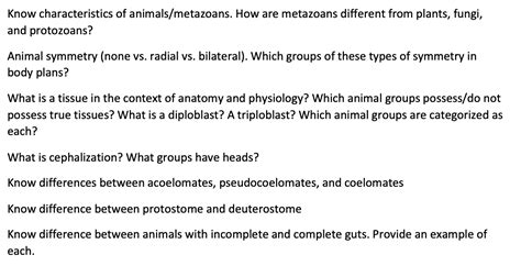 Solved Know characteristics of animals/metazoans. How are | Chegg.com