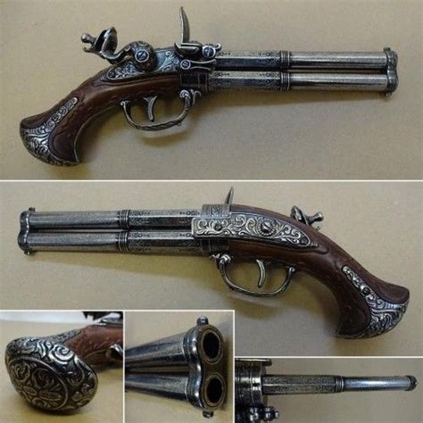 French 18th Century 2 Barrel Revolving Flintlock Pistol Steampunk Pistol, Flintlock Pistol ...