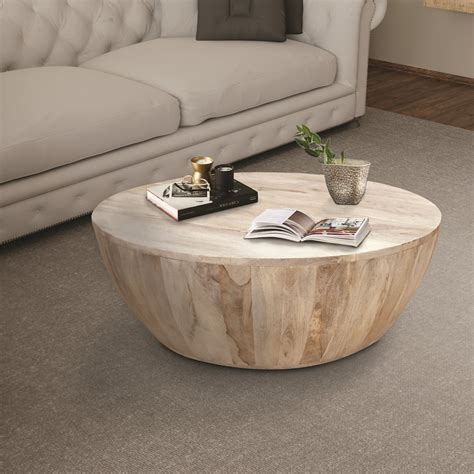 Buy Arthur 12 Inch Round Mango Wood Coffee Table, Subtle Grains, Distressed White By the Urban ...