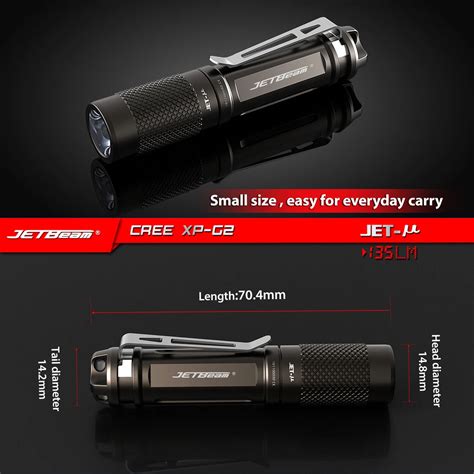 JETBEAM Mini LED Flashlight Pocket Clip Outdoor Penlight CREE XP G2 135 Lumens 518cd 3 mode IPX ...