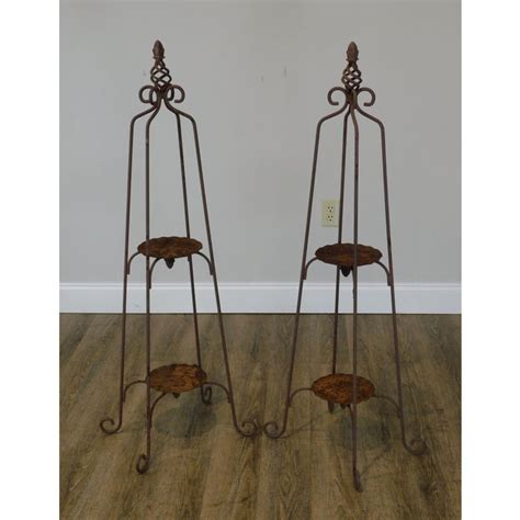 Vintage Wrought Iron Pair Garden 2 Tier Plant Stands | Chairish