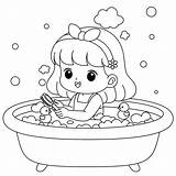Criança No Banheiro Tomando Banho Desenho De Animado  sketch template