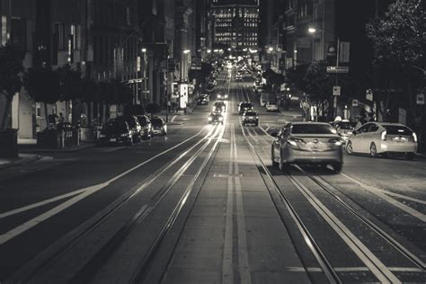 Free Images : black and white, road, traffic, street, night, city, cityscape, transport, evening ...