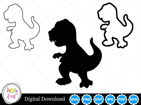 T-rex Silhouette With Two Outlines T-rex SVG Dinosaur SVG T-rex Outline ...