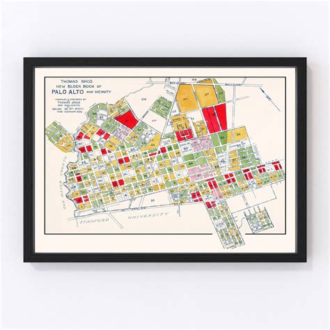 Palo Alto Map 1925 Old Map of Palo Alto California Art Vintage Print Framed Canvas Portrait ...