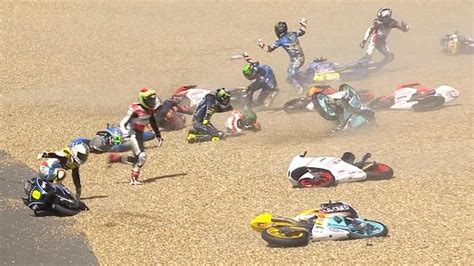 Moto3 crash video French GP: Oil spill triggers 13-rider crash | Herald Sun