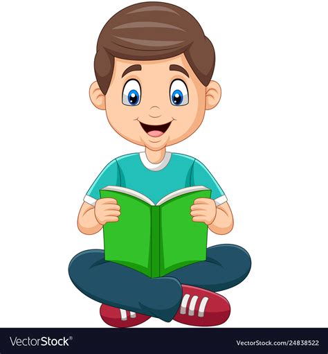 Cartoon boy reading a book Royalty Free Vector Image