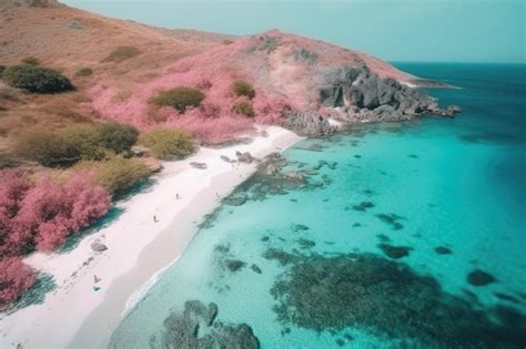 Premium AI Image | Aerial view of beautiful pink beach komodo national ...