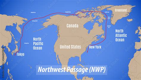 Schematic map of the Northwest Passage vector de Stock | Adobe Stock