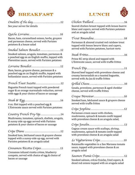 Menu of Georges French Bistro in Wichita, KS 67208