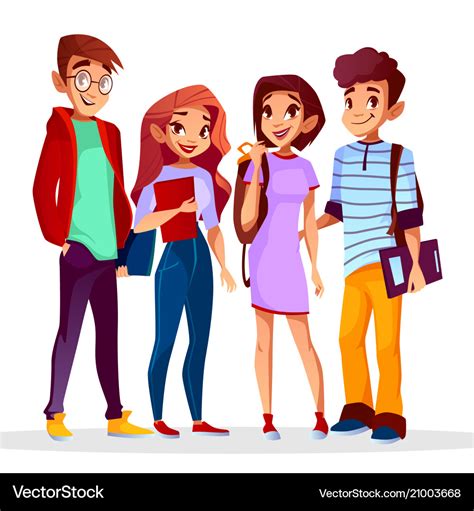 Cartoon cheerful college students set Royalty Free Vector