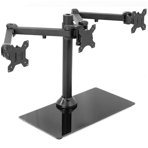 vivo black triple monitor mount freestanding desk stand w/ glass base | holds three (3) screens ...