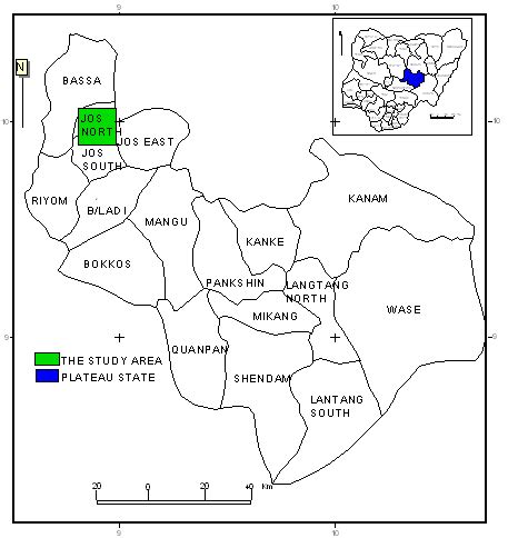 Map of Plateau State showing the study area and other local ...