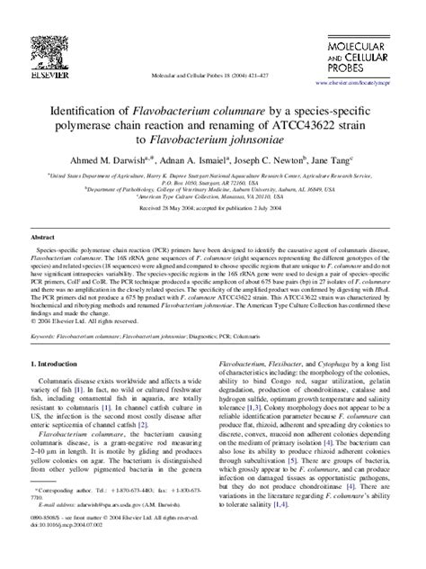 (PDF) Species-Specific PCR for Flavobacterium columnare Identification