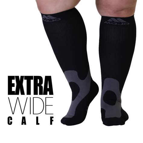 4XL Mojo Compression Socks, Extra Wide Calf 20-30mmHg Black Unisex ...