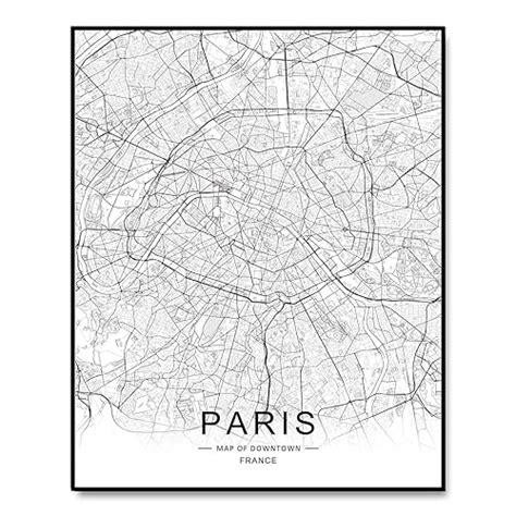 Paris City Downtown Map Wall Art Paris Street Map Print Paris Map Decor ...