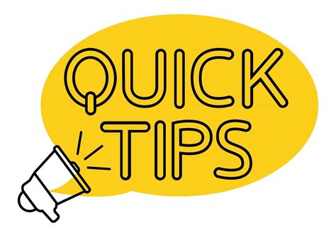 Quick tips. Yellow speech bubble with letters quick tips inside. Helpful idea, solution and ...