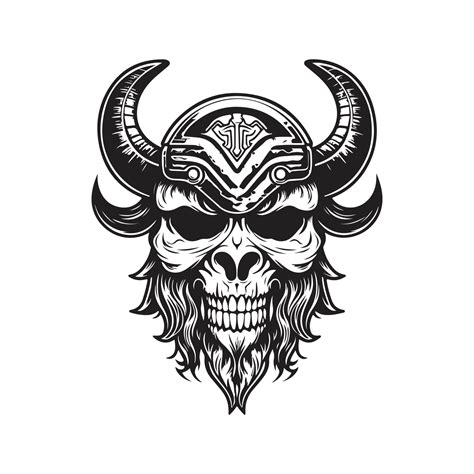 viking skull, logo concept black and white color, hand drawn ...