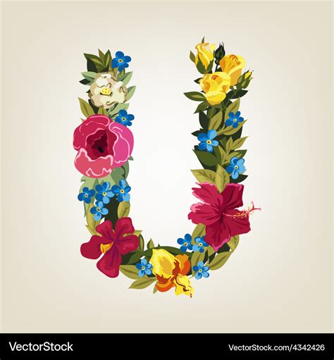 U letter flower capital alphabet colorful font Vector Image