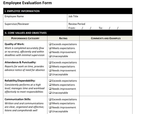 Employee Performance Review Template Word Free Resume Example Gallery ...