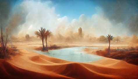 Premium Photo | An oasis with water in the desert