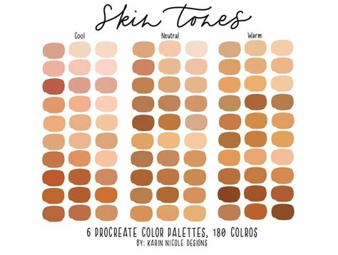 Skin Tones Procreate Color Palette for iPad, 6 Palettes 180 Colors, Portrait Art, Color Swatche ...