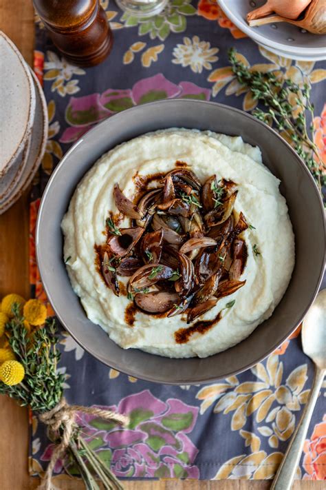 Celeriac Puree with Balsamic Roasted Shallots | Hello Veggie