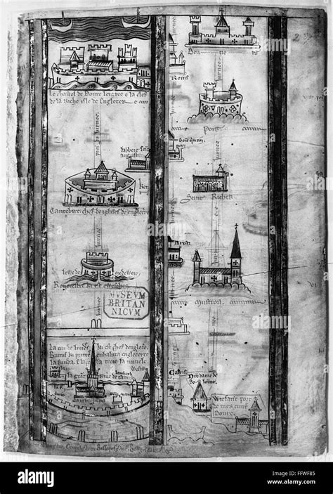 PILGRIMS' MAP, c1250. /nDetail, showing Canterbury and Dover, of a map of the pilgrimage route ...