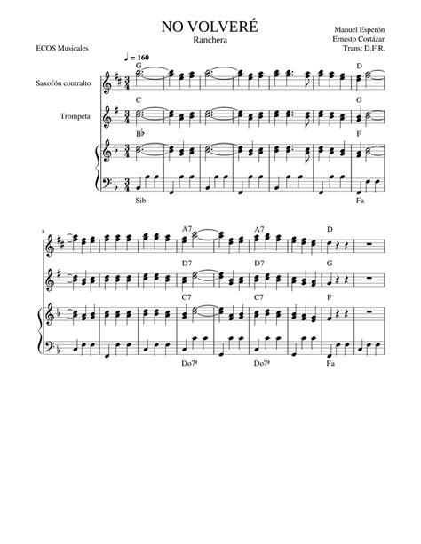 No Volveré Sheet music for Accordion, Saxophone alto, Trumpet other (Mixed Trio) | Musescore.com