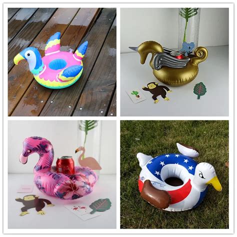 Inflatable Drink Holders 4 Packs Glass Floats Cup Coasters Pool Party Toys Pattern Swan Gold ...