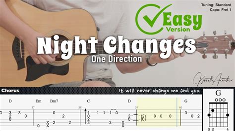 Night Changes (Easy Version) - One Direction | Fingerstyle Guitar | TAB + Chords + Lyrics - YouTube