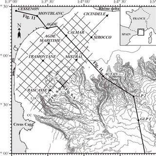 Simplified bathymetric map of the Gulf of Lion shelf showing location... | Download Scientific ...