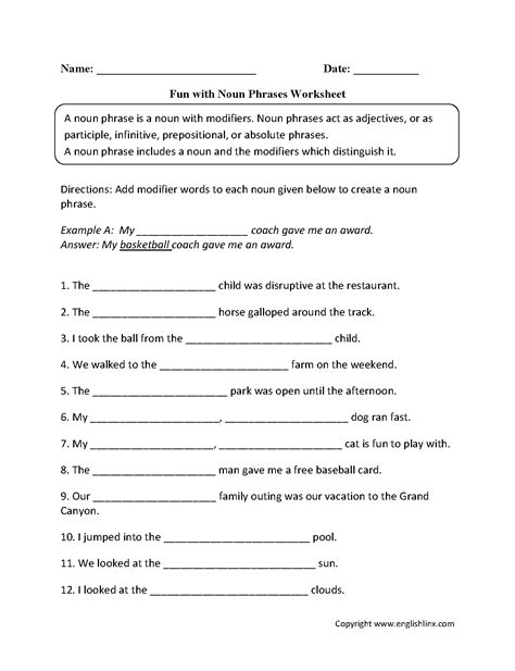 Verb Phrases Worksheets