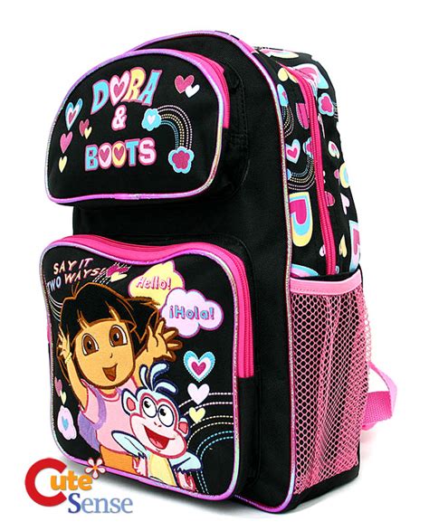 Dora w/Boots School Medium 14" Backpack Bag:Black-Pink